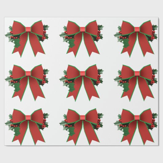 Rode en groene boog met Holly White Wrapping Paper Cadeaupapier (Vlak)