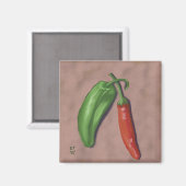 Rode en groene Chili Peppers Magneet (Voorkant / Achterkant)