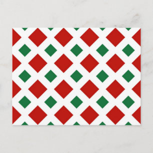 Rode en groene diamanten op witte kerst briefkaart