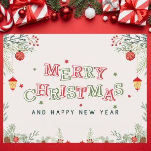 Rode en groene esthetische vrolijke kerst briefkaart
