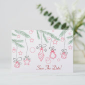 Rode en groene feestelijke siernamen sparen de Dat Save The Date (Staand voorkant)