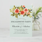 Rode en groene Floral Waterverf Engagement Party Kaart (Staand voorkant)