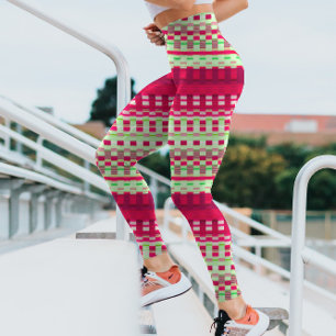 Rode en groene geruite strepen Psychedelische leli Leggings