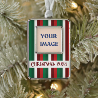 Rode en groene gestreepte kerstversiering verzilverd kader ornament