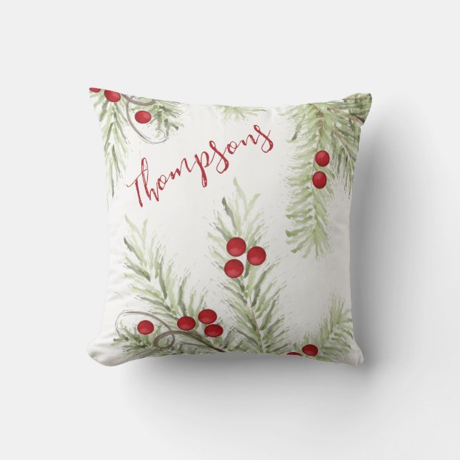Rode en groene Holly Custom Christmas Kussen (Voorkant)