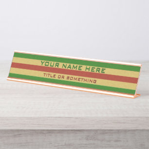 Rode en groene houtprint bureau naambordje