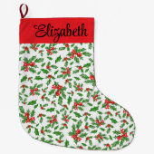 Rode en groene hulst bladeren en bessen aangepaste grote kerstsok (Voorkant)