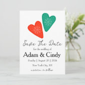 Rode en groene kerst save the date kaarten (Staand voorkant)