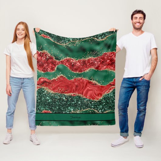Rode en groene kerstagaat naam fleece deken (In situ)