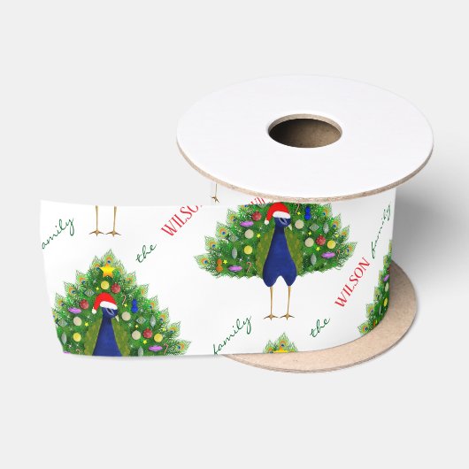 Rode en groene kerstboom pauw patroon lint (Spoel)