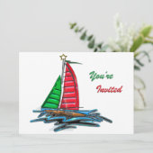 Rode en groene kerstboot kaart (Staand voorkant)