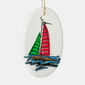 Rode en groene kerstboot keramisch ornament (Rechts)