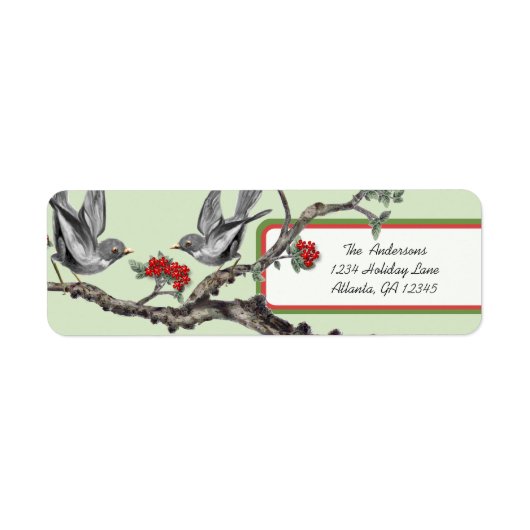 Rode en groene kerstetiketten met grijze vogels etiket (Voorkant)
