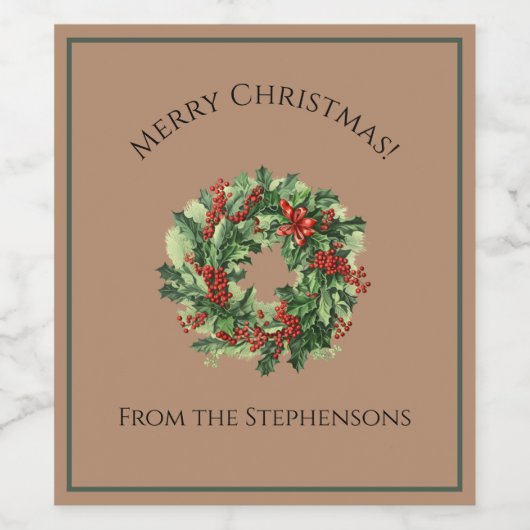  Rode en Groene Kerstkrans Aangepaste Naam Wijn Etiket (Enkel label)