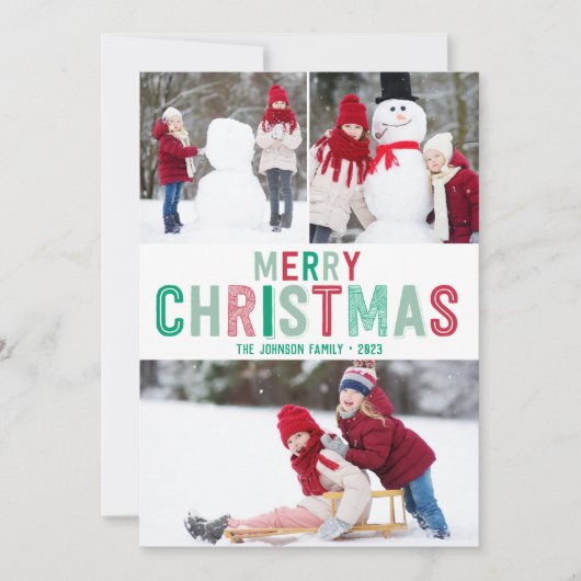 Rode en Groene Kerstmis Kaarten met Drie Afbeeldin (Voorkant)