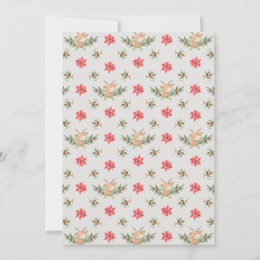 Rode en Groene Kerstmis Poinsettia Herten Verjaard Kaart (Achterkant)