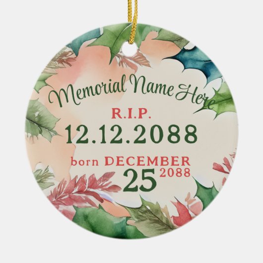 Rode en groene kerstvakantie Memorial Foto Keramisch Ornament (Voorkant)