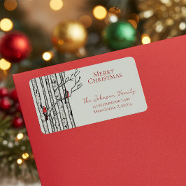 Rode en groene Merry Xmas Cardinals Birch Branches Etiket