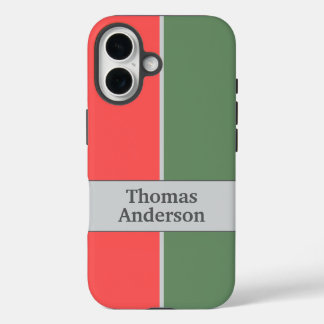 Rode en groene minimalistische vormgeving iPhone 16 hoesje