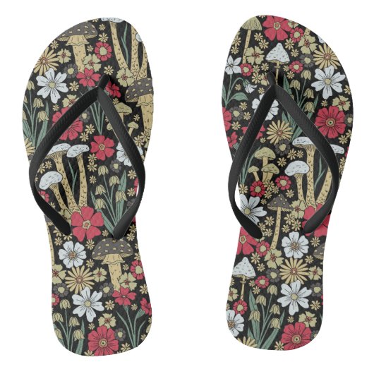 Rode en groene paddenstoelen en bloemen teenslippers (Voetbed)