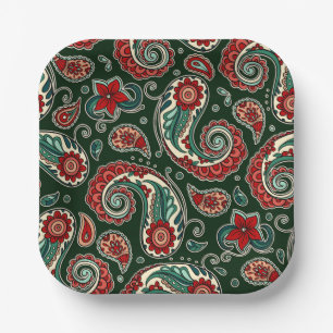 Rode en groene paisley vierkante papieren borden bordje