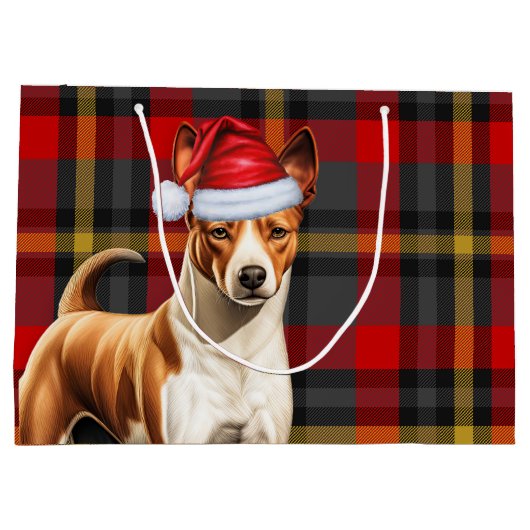 Rode en groene Plaid Basenji Hondenvakantie Groot Cadeauzakje (Achterkant)