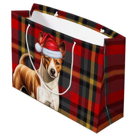 Rode en groene Plaid Basenji Hondenvakantie Groot Cadeauzakje (Achterkant Gekanteld)
