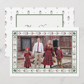 Rode en Groene Poinsettia Blokprint Kerstmis Feestdagenkaart