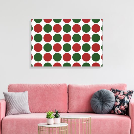 Rode en groene poka dots op wit canvas afdruk (Insitu (Woonkamer))