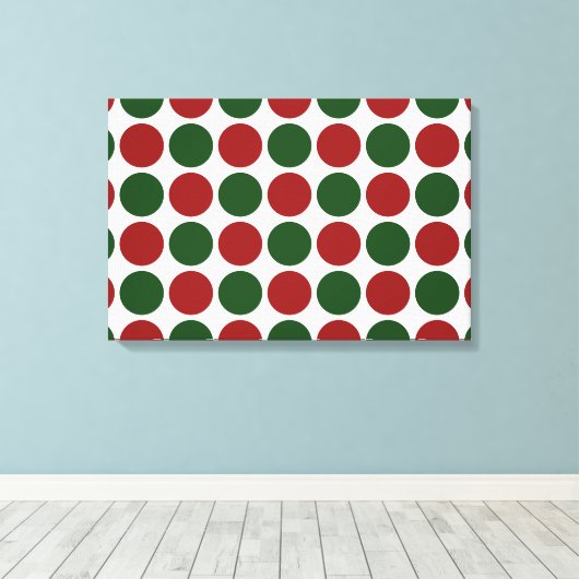 Rode en groene poka dots op wit canvas afdruk (Insitu (Houten vloer))