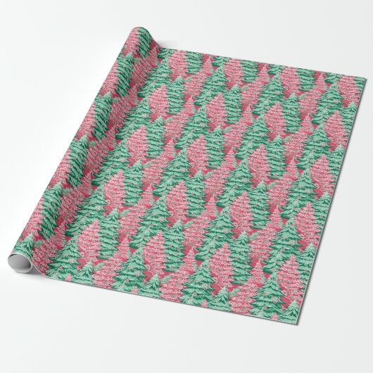 Rode en Groene Preppy Kerstbomen Cadeaupapier (Uitgerold)