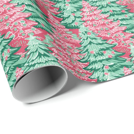 Rode en Groene Preppy Kerstbomen Cadeaupapier (Rol Hoek)