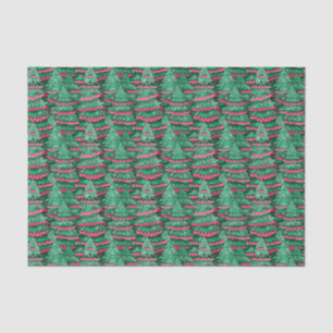 Rode en Groene Preppy Kerstbomen Tissuepapier