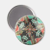Rode en groene Pysanka Flowers Round Magnet Magneet (Voorkant / Achterkant)