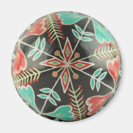 Rode en groene Pysanka Flowers Round Magnet Magneet (Voorkant)