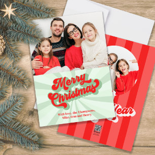 Rode en groene Retro Vrolijke Kerstfoto Feestdagenkaart