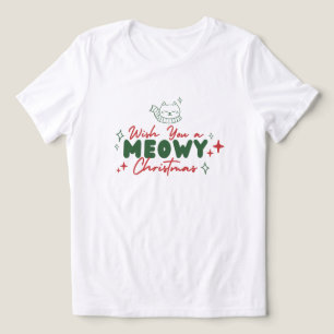 Rode en groene Schattigee Cat Meowy Kerst Tri-Blend Shirt