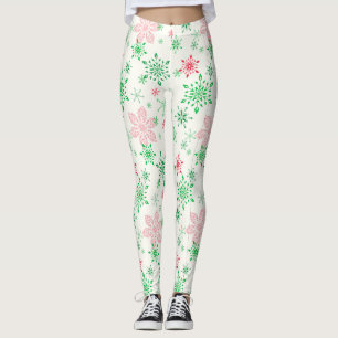 Rode en groene sneeuwvlokken leggings