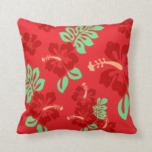 Rode en groene tropische hibiscus Floral Pattern Kussen
