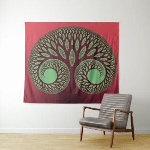 Rode en groene whimische spirituele boom wandtapij wandkleed