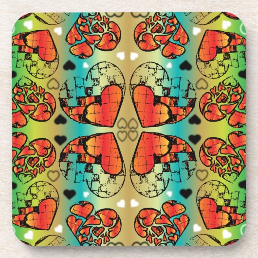 Rode en groene witte roomkleurige harten bier onderzetter (Voorkant)