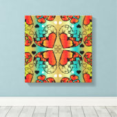 Rode en groene witte roomkleurige harten canvas afdruk (Insitu (Houten vloer))