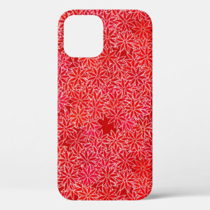 Rode en koraalbloemen, donkerrode achtergrond iPhone 12 hoesje