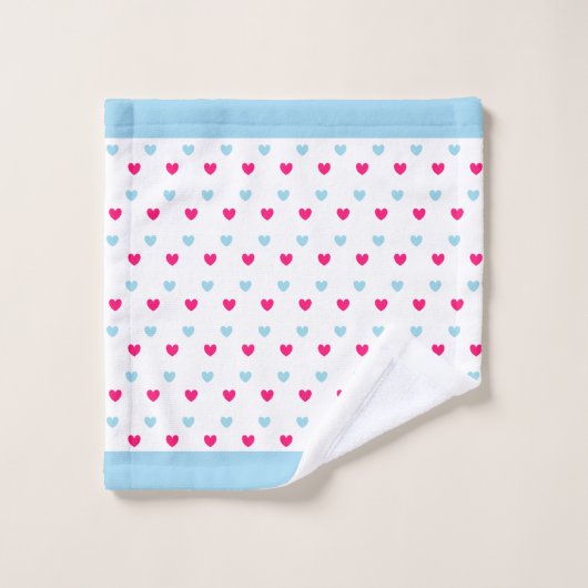 Rode en lichte blauwe harten bad handdoek (Wasdoekje)