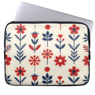 Rode en marine volksbloemmotief laptop sleeve
