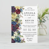 Rode en marine winterbloemen bruiloft kaart (Staand voorkant)