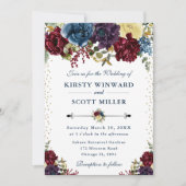 Rode en marine winterbloemen bruiloft kaart (Voorkant)