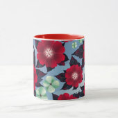 Rode en Mint Groene Bloemen op Sky Blue achtergron Mok (Midden)