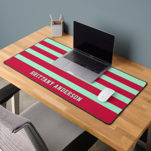 Rode en Mint Groene Strepen Patroon Gepersonalisee Bureaumat