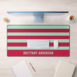 Rode en Mint Groene Strepen Patroon Gepersonalisee Bureaumat